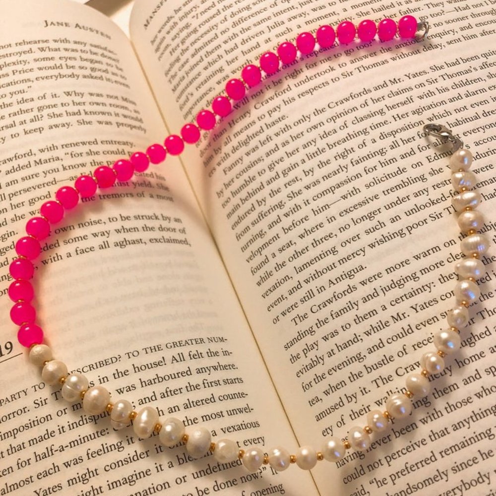 Freshwater Pearl & Hot Pink Beaded Choker Necklace